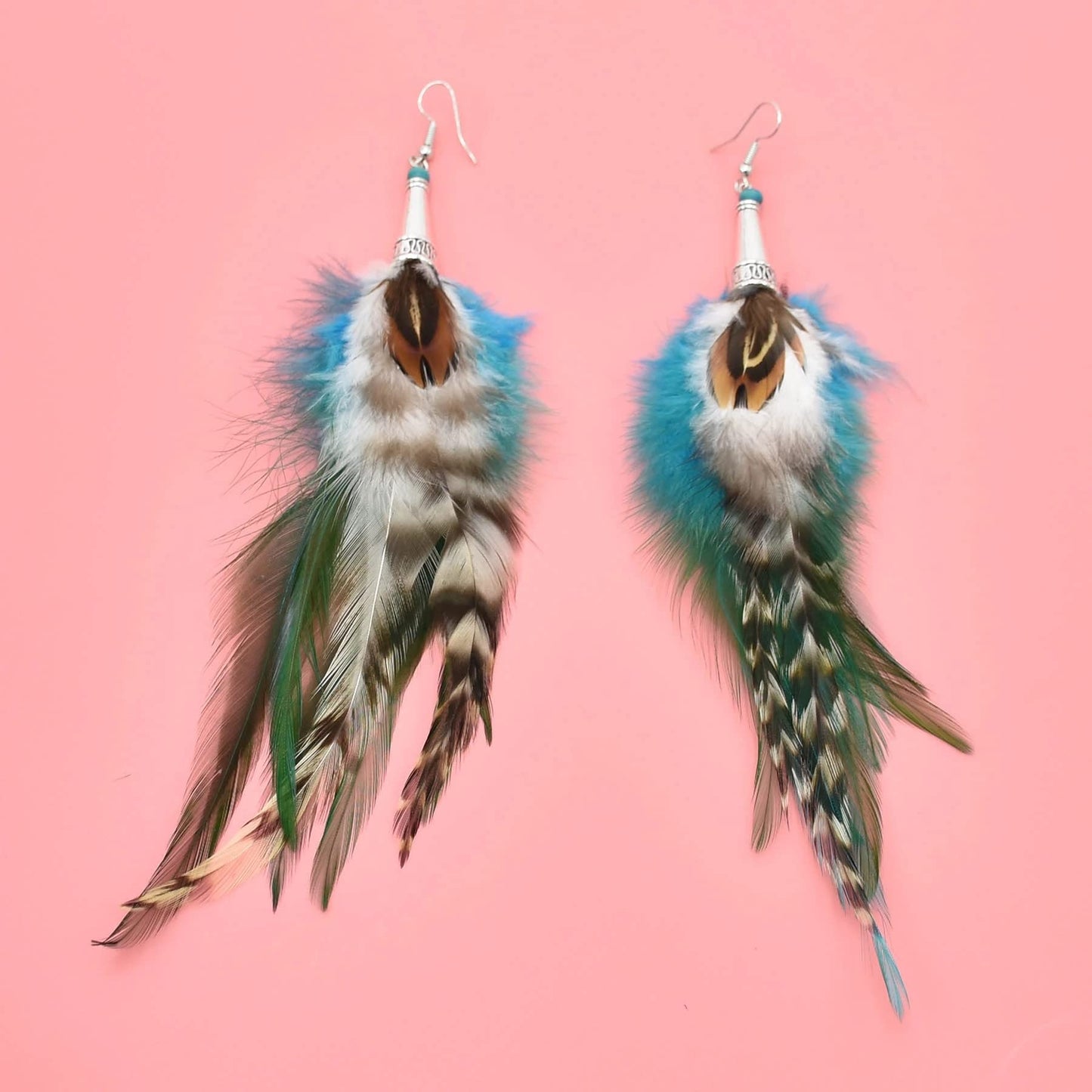 Punk Vintage Long Tassel Feather Beads Drop Wolf Tooth Pendant Earring Fish Hook Earrings Brown A