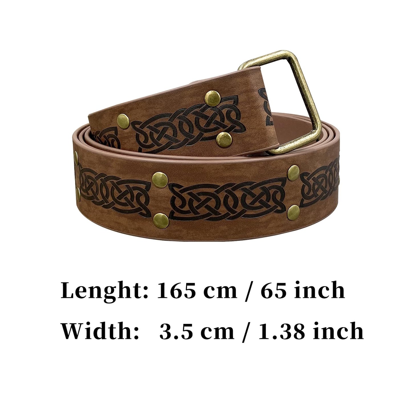 HiiFeuer Medieval Embossed Square Buckle Belt,Retro Middle Ages Faux Leather Mercenary Knight Belt,For Ren Faire LARP Cosplay Brown a