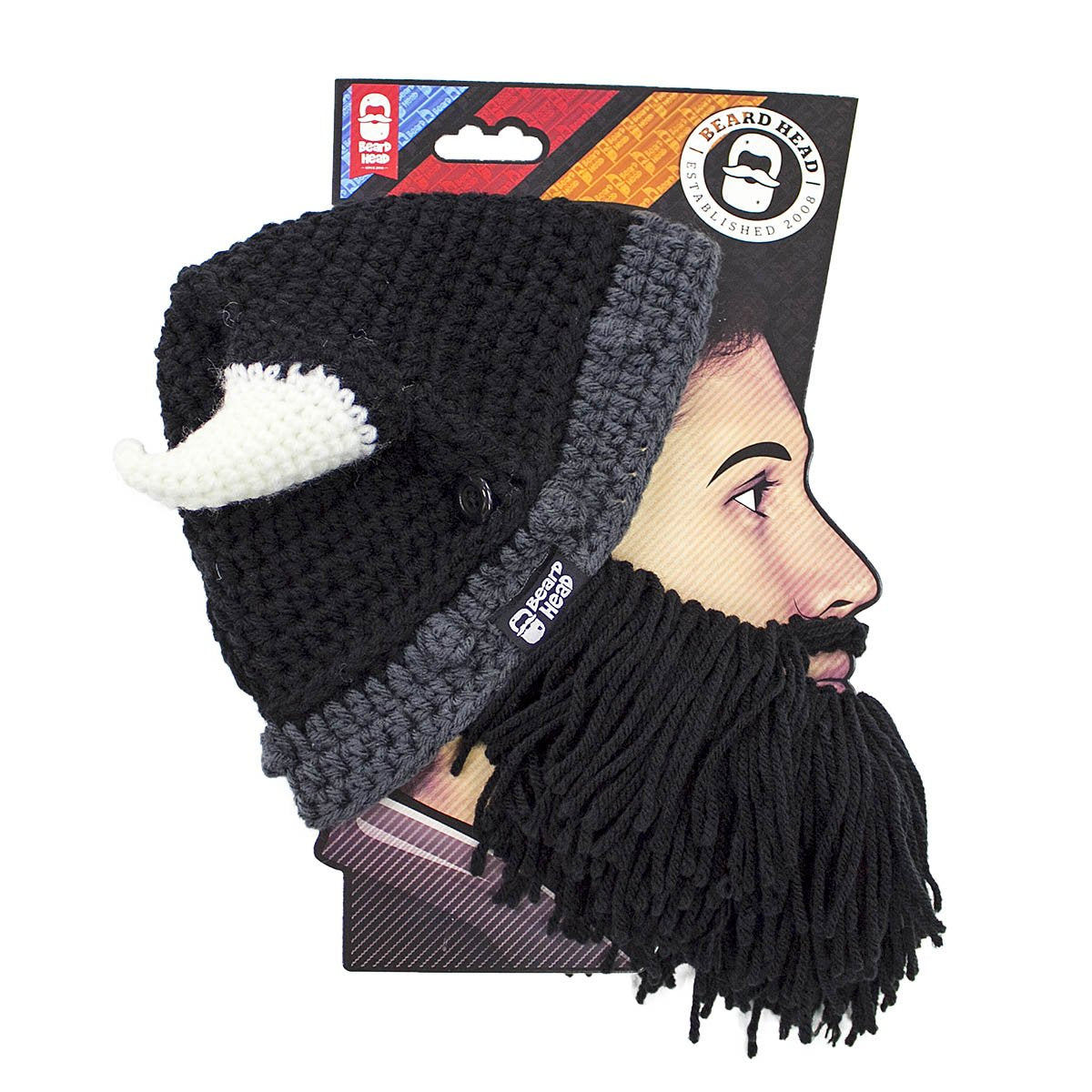 Beard Head Viking Looter - Original Handmade Knit Helmet and Removable Black Beard One Size Looter Brown