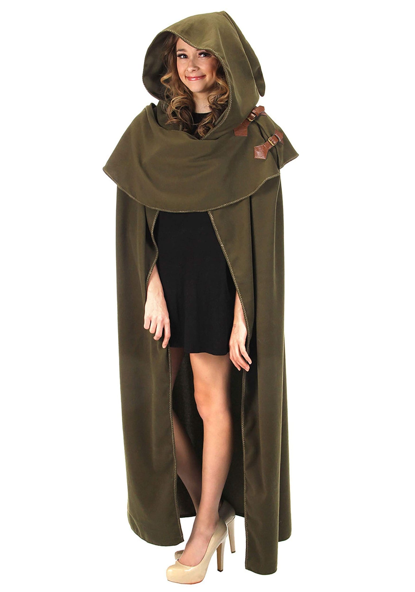 Cowled Cloak with Leather Clasps