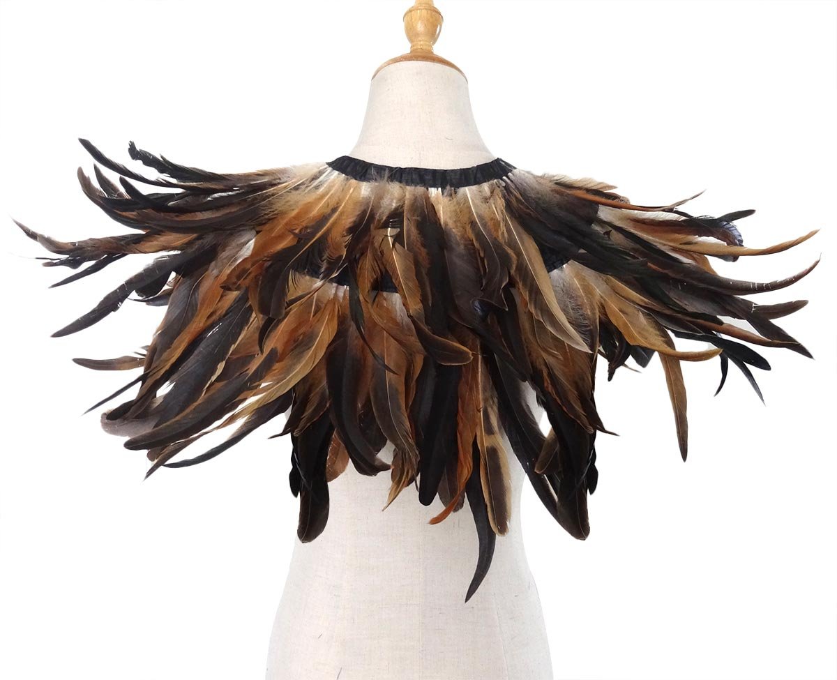 L'VOW Women' Natural Feather Shrug Cape Shawls Lace Collares for Halloween Cosplay Y1-black