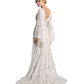 Trumpet Sleeve Embroidered Viking Wedding Dress in Ivory