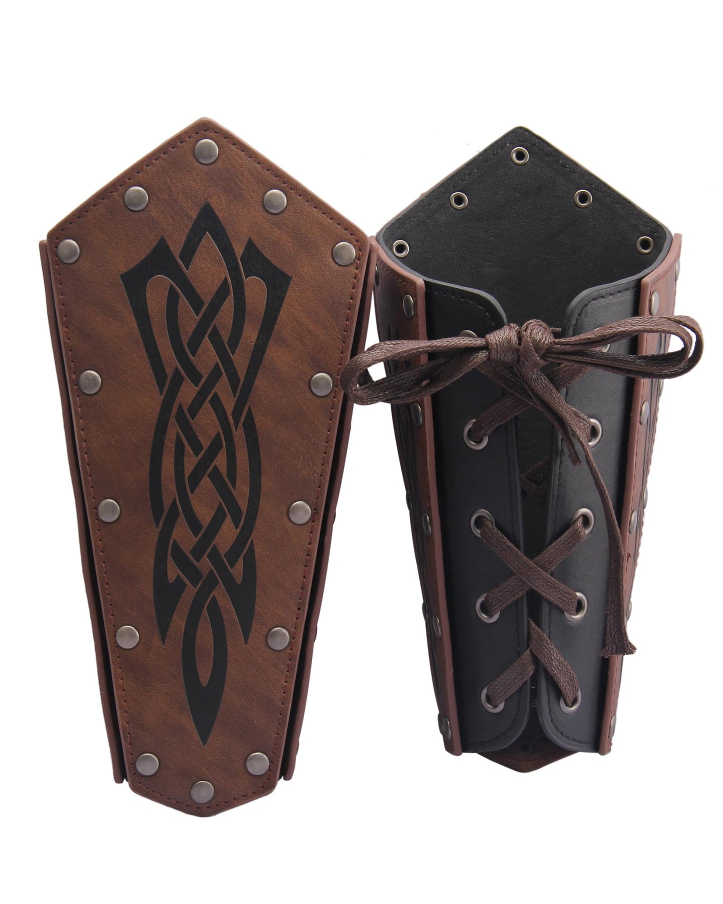 Leather Gauntlet Wristband Medieval Bracers Viking Wrist Guards Archery Guards Bracers Wide Arm Armor Cuff for Women Men 2PCS Knight Wrist Bracers