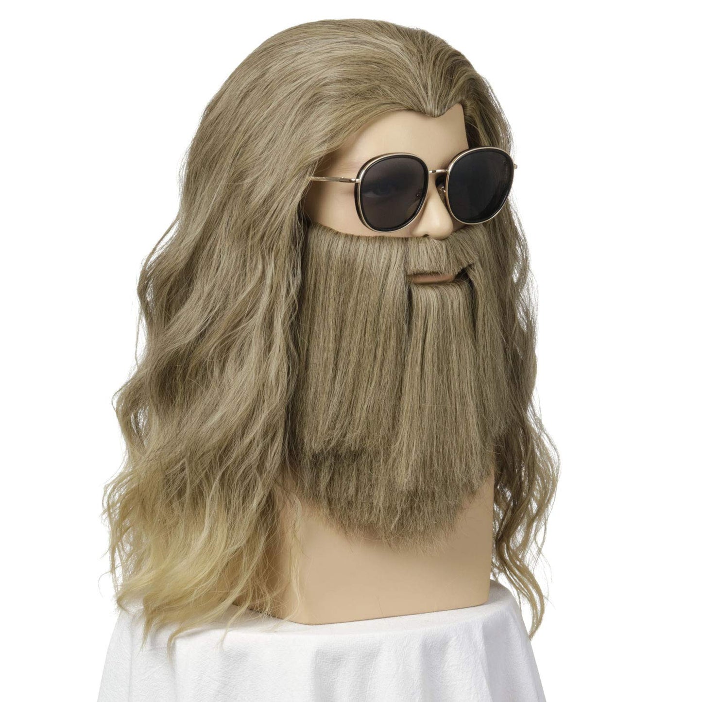 Fake Beard Wig | Qacf Long Curly Mens Wizard Mustache Wig Halloween Costume Cosplay Viking White Wig Glasses and Beard(White)