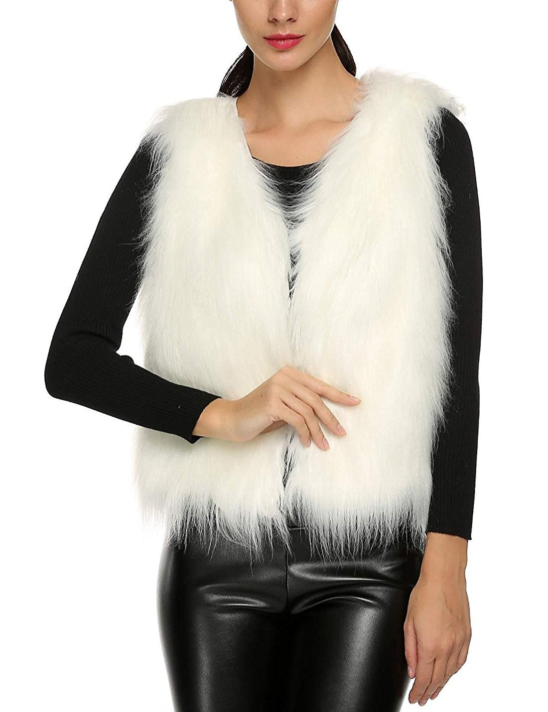 Tanming Women's Fashion Autumn And Winter Warm Short Faux Fur Vests Large Grey