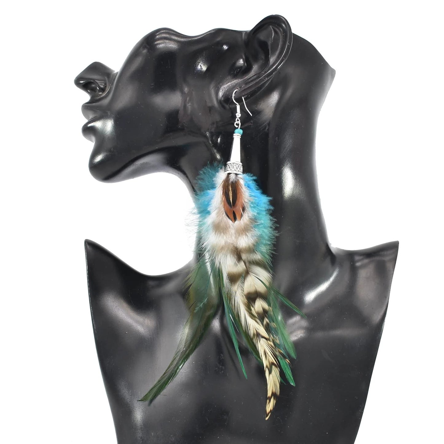 Punk Vintage Long Tassel Feather Beads Drop Wolf Tooth Pendant Earring Fish Hook Earrings Brown A