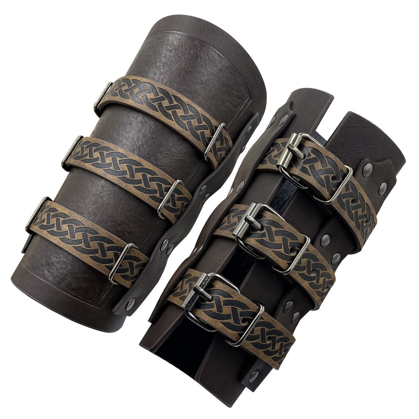 JAOYU Leather Bracer Medieval Vambrace Wrist Armor Arm Cuff Viking Arm Guard Leather Gauntlet Wristband LARP Accessories 2PCS Jyph060-brown