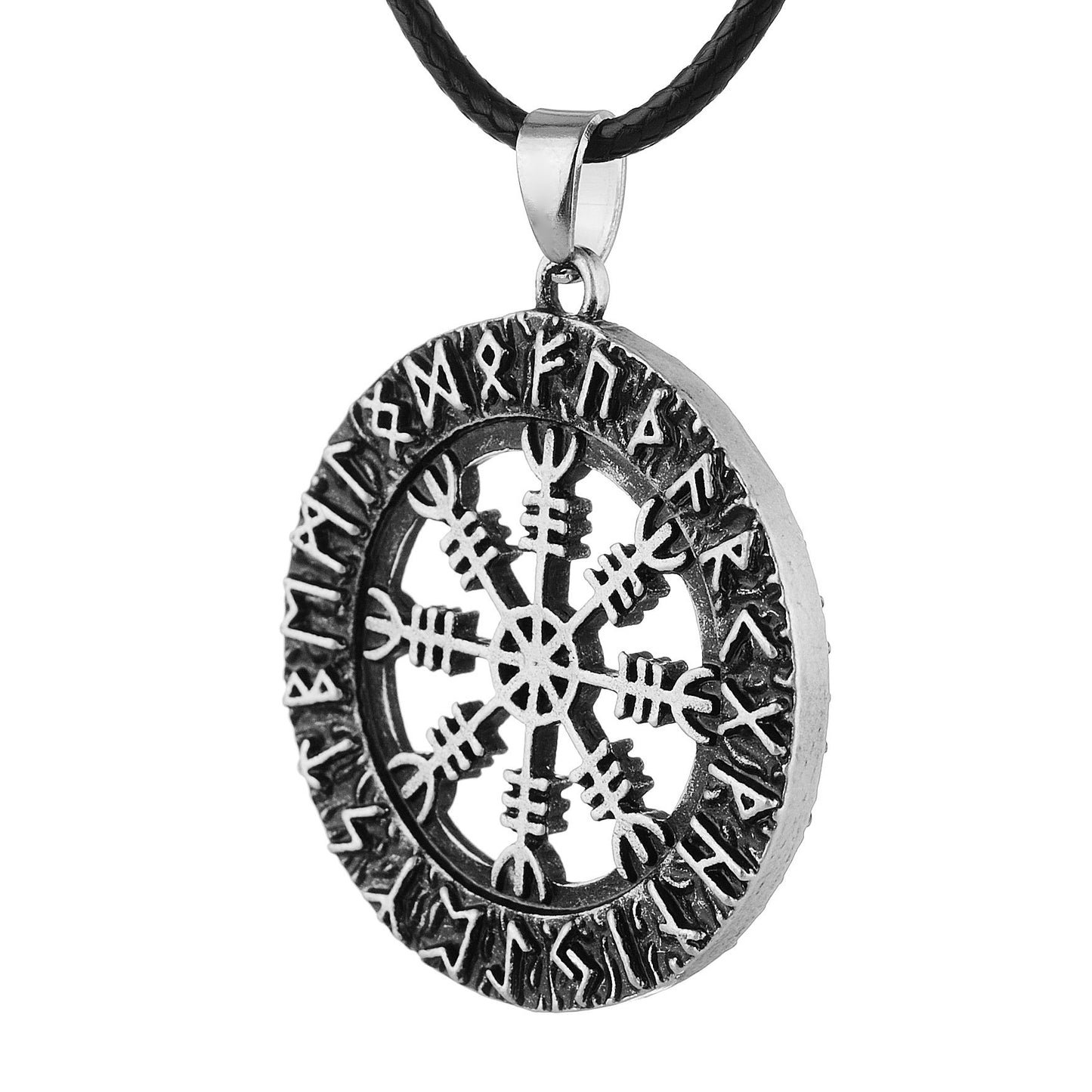 LANGHONG 1PCS Norse Viking Necklace For Men Compass Vegvisir Necklace Original Talisman Jewelry Antique Silver