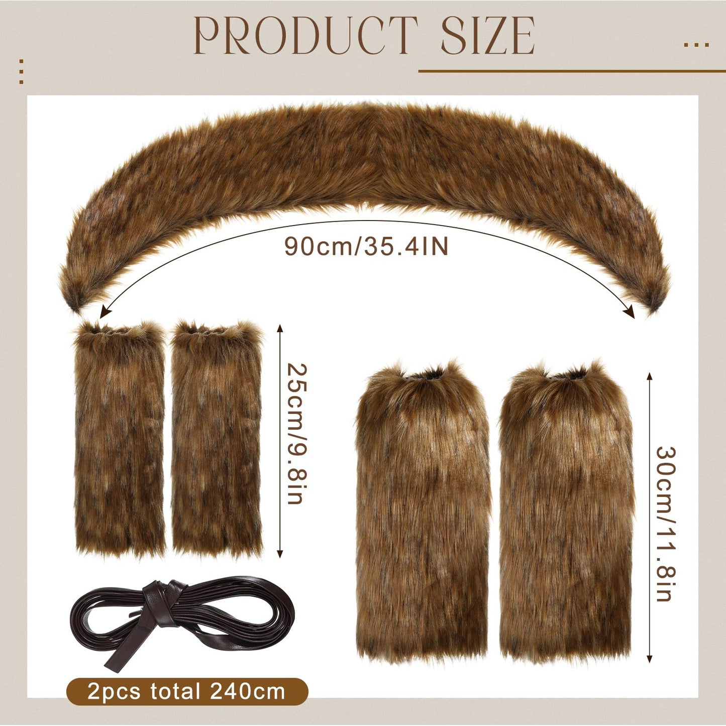 Xtinmee 5 Pieces Halloween Viking Costume, Viking Fur, Viking Faux Fur Collar, Fur Leg Warmer, Fur Hand Warmers, Viking Fur Classic Style