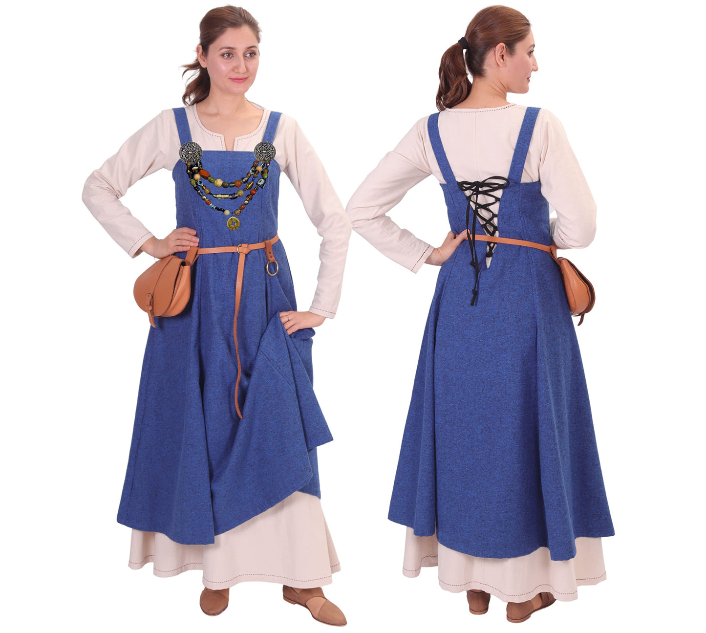 Wool Viking Apron Overdress with Laced Back