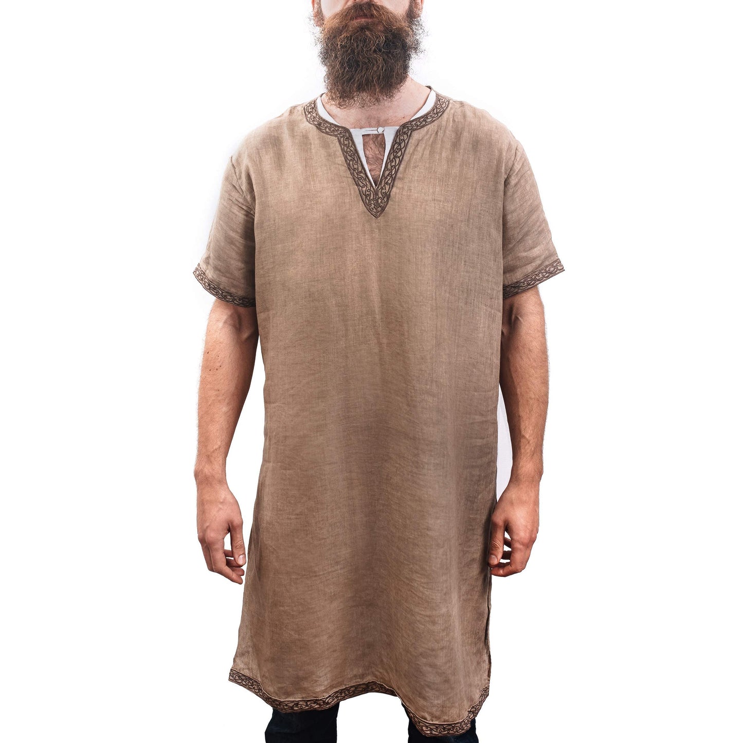 Norse Tradesman Short-Sleeve Medieval Tunic - 180 GSM Linen Fabric - Premium Quality Viking Reenactment Attire Medium