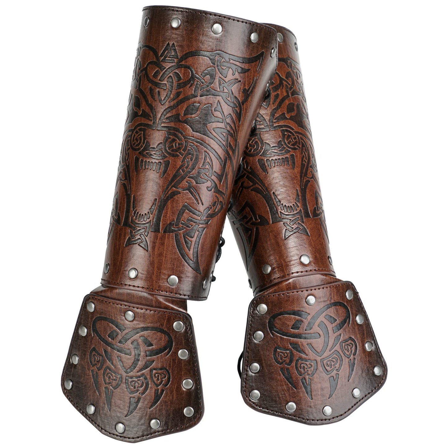 JAOYU Leather Bracer Medieval Vambrace Wrist Armor Arm Cuff Viking Arm Guard Leather Gauntlet Wristband LARP Accessories 2PCS Jyph060-brown