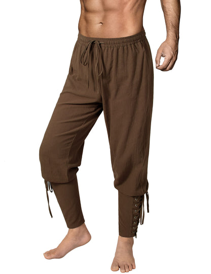 Men's Medieval Ankle Pants - Viking Pirate Renaissance Costume Trousers with Drawstrings & Banded Cuffs 28,29 Army Green