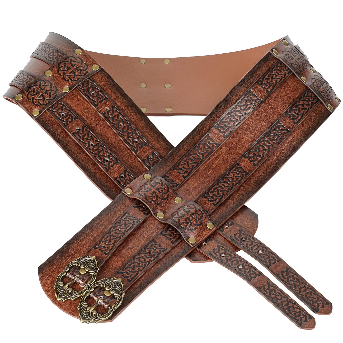 Knotwork Embossed Viking Wide Belt Double-Buckle Thane's Belt