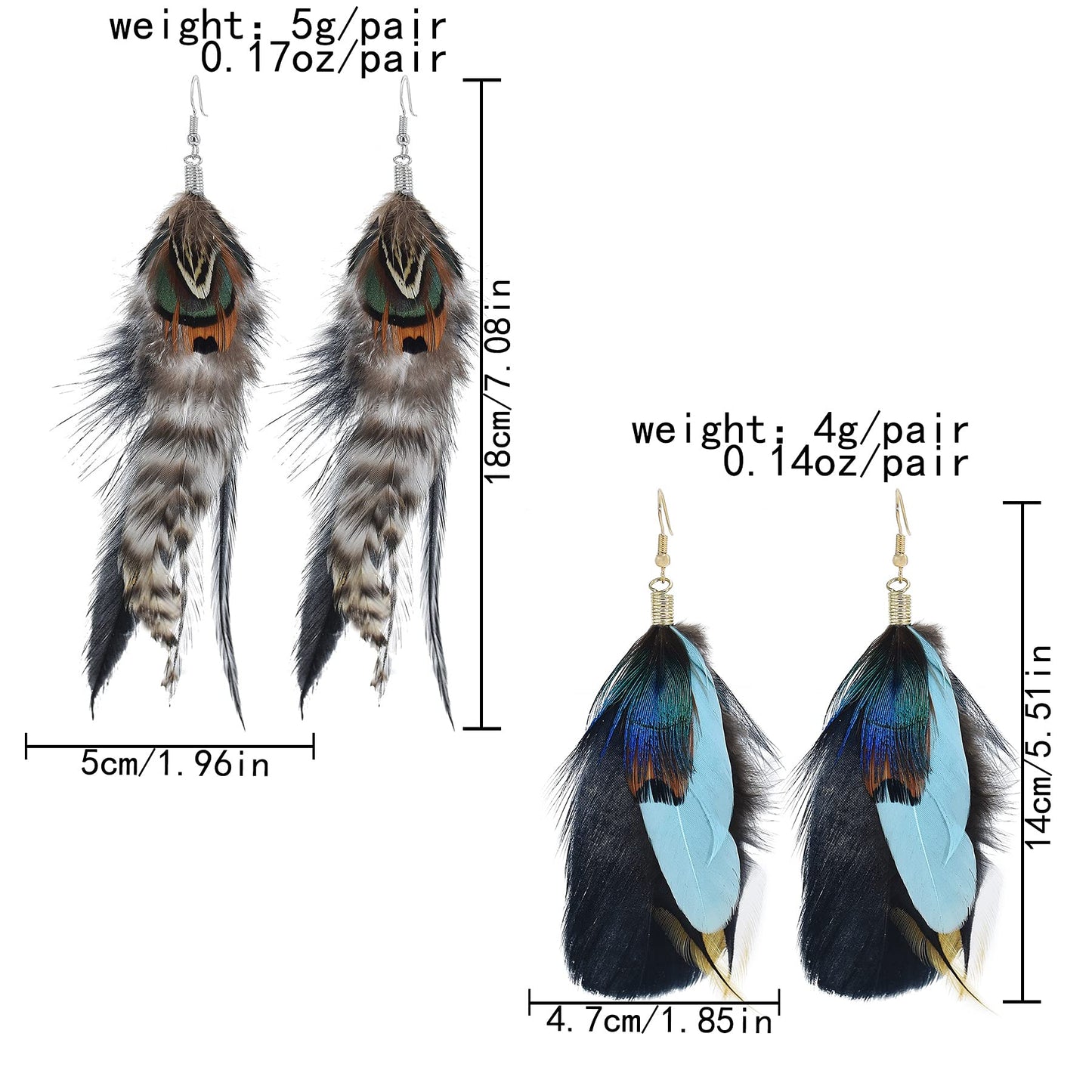 Punk Vintage Long Tassel Feather Beads Drop Wolf Tooth Pendant Earring Fish Hook Earrings Brown A