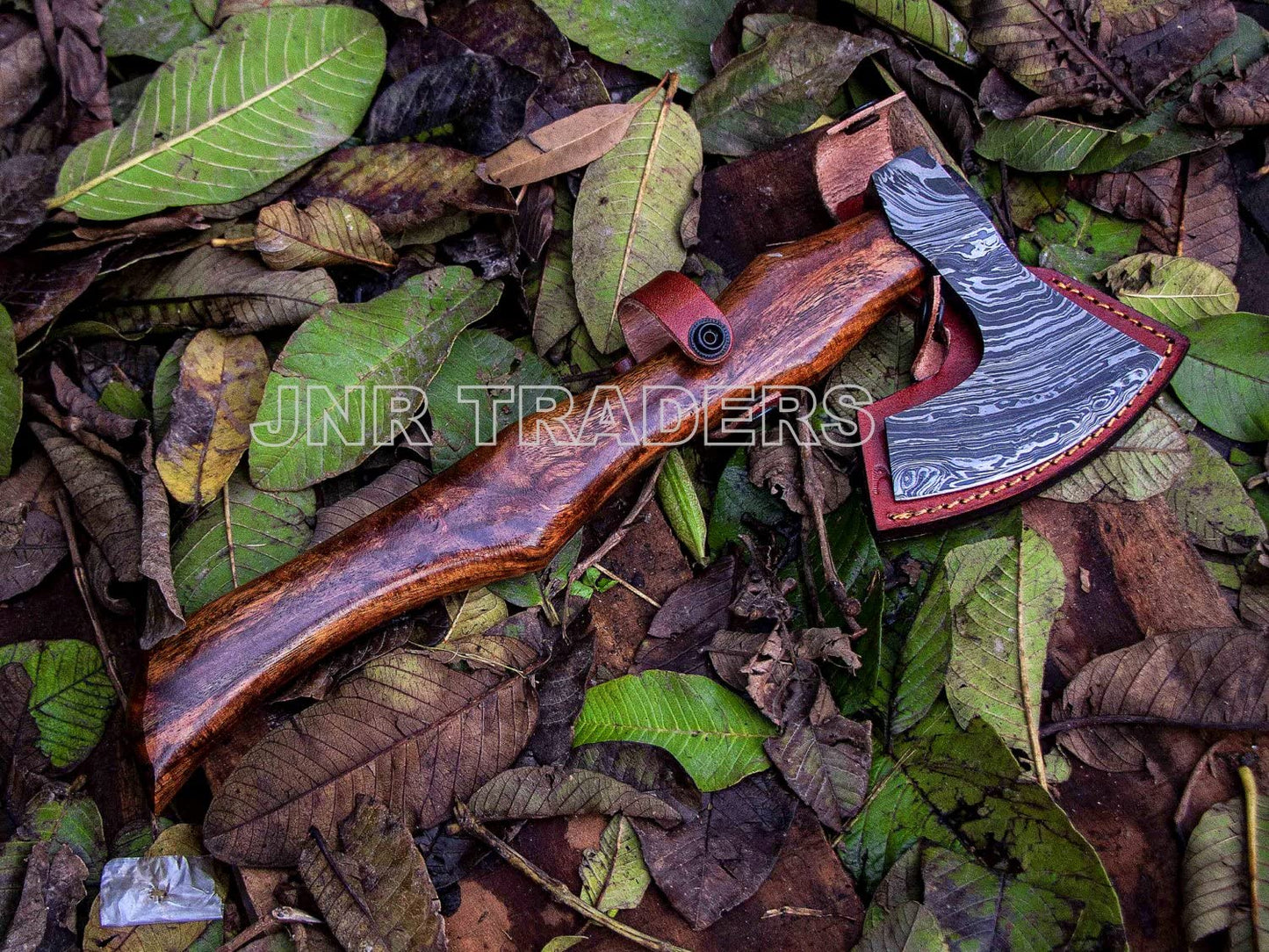 Rosewood Bearded Viking Axe - Radial Folded Damascus Steel