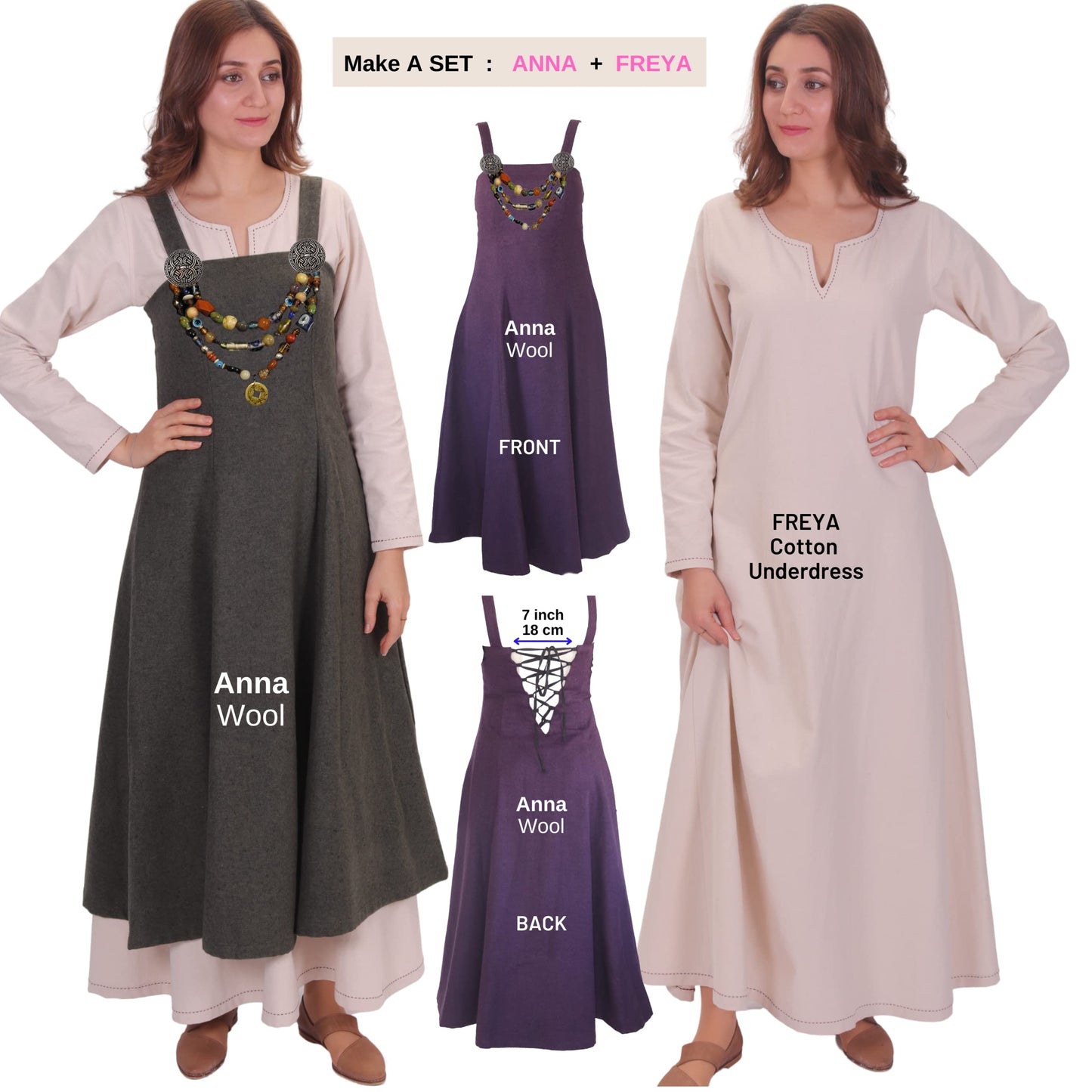 Wool Viking Apron Overdress with Laced Back