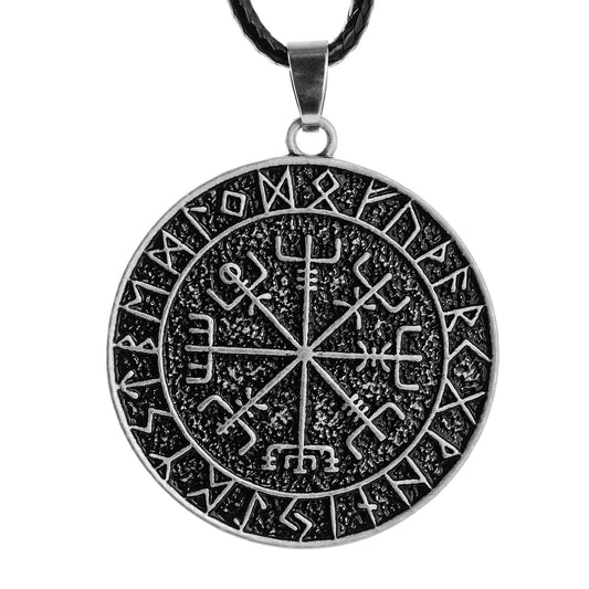 LANGHONG 1PCS Norse Viking Necklace For Men Compass Vegvisir Necklace Original Talisman Jewelry Antique Silver