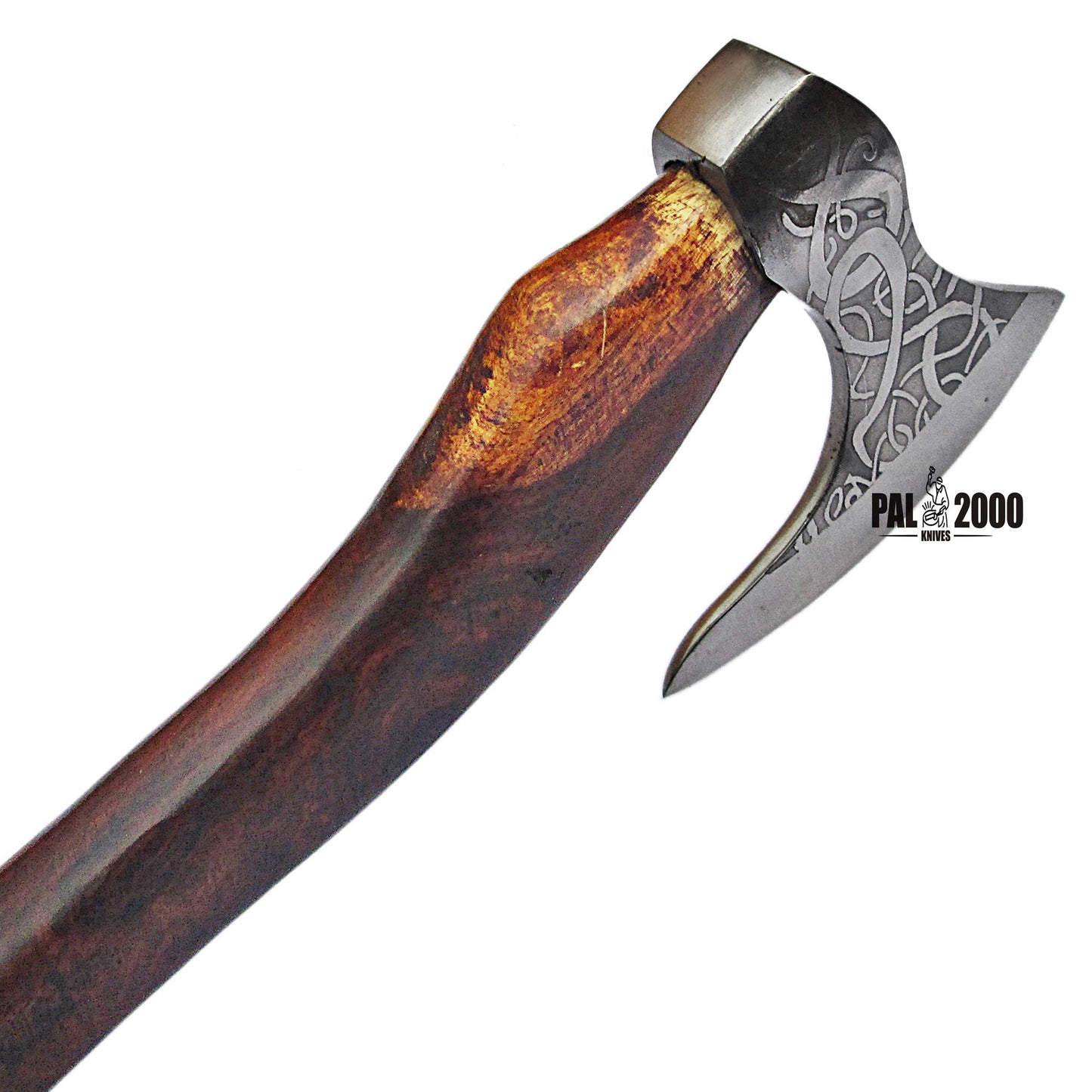 Knotwork Etched Throwing Axe with Wood Handle