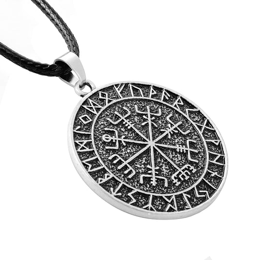 LANGHONG 1PCS Norse Viking Necklace For Men Compass Vegvisir Necklace Original Talisman Jewelry Antique Silver