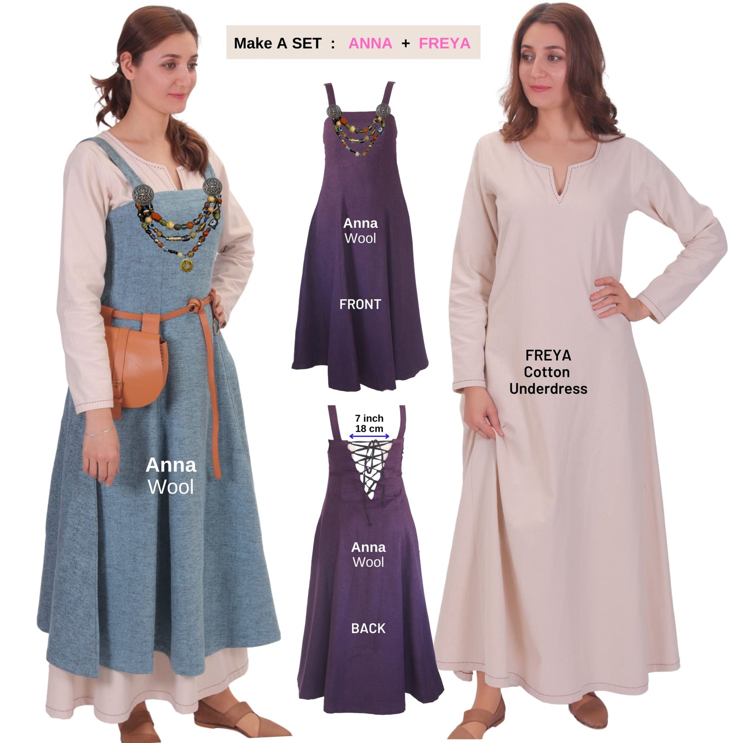 Wool Viking Apron Overdress with Laced Back