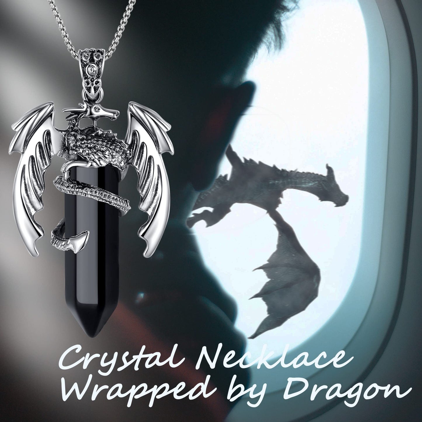 MAIBAOTA Natural Gemstone Dragon Crystal Necklace - Black Obsidian