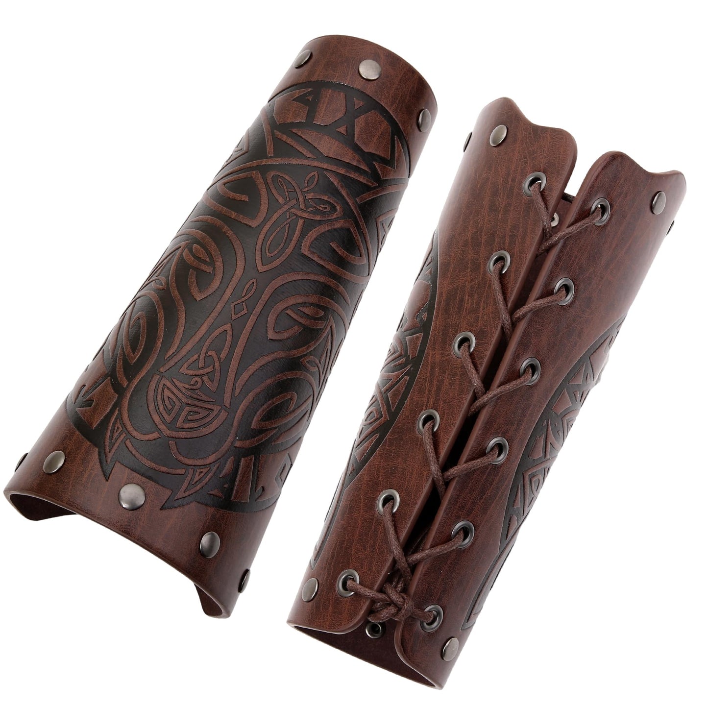 JAOYU Leather Bracer Medieval Vambrace Wrist Armor Arm Cuff Viking Arm Guard Leather Gauntlet Wristband LARP Accessories 2PCS Jyph060-brown