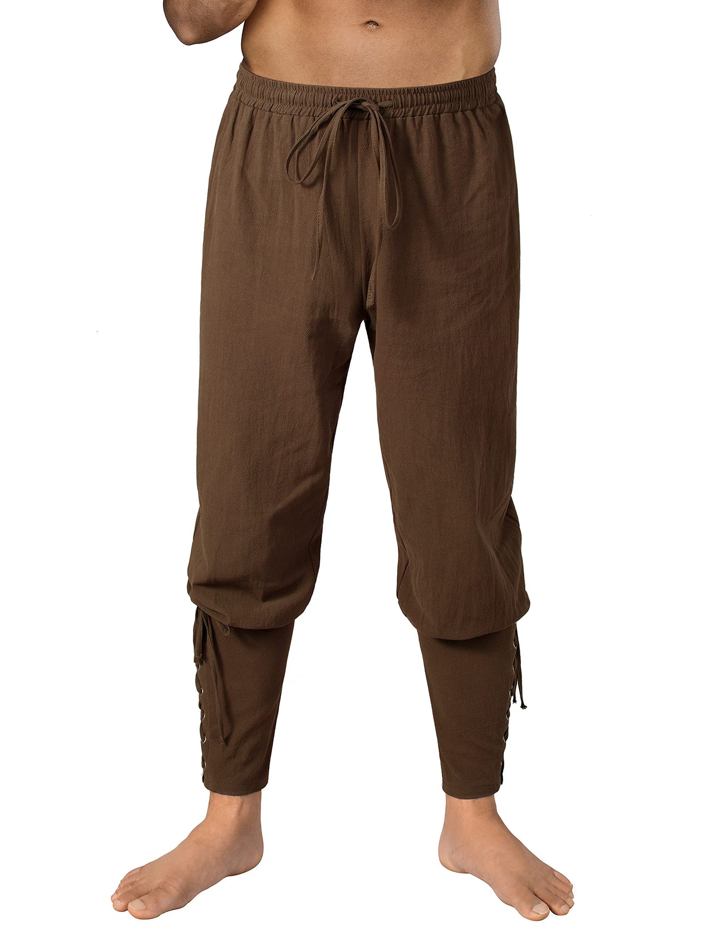 Men's Medieval Ankle Pants - Viking Pirate Renaissance Costume Trousers with Drawstrings & Banded Cuffs 28,29 Army Green