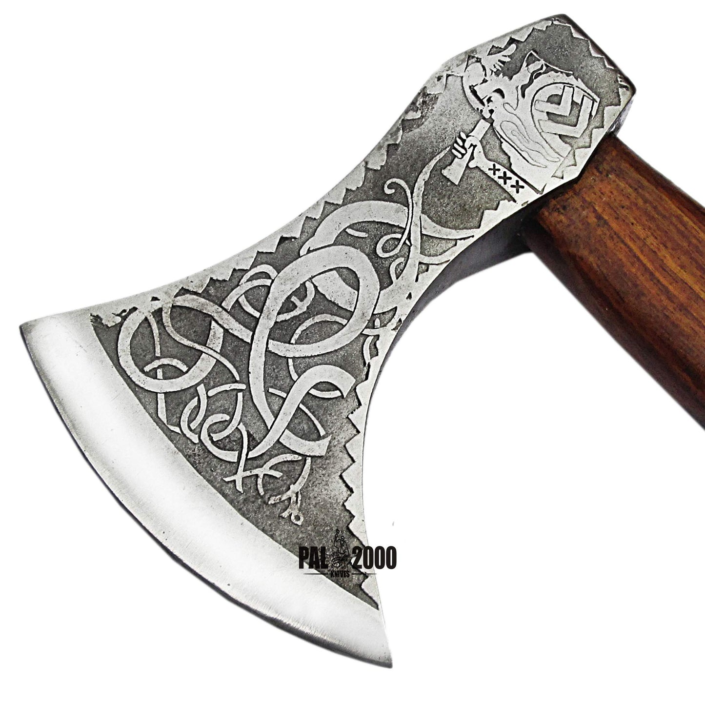 Knotwork Etched Throwing Axe with Wood Handle