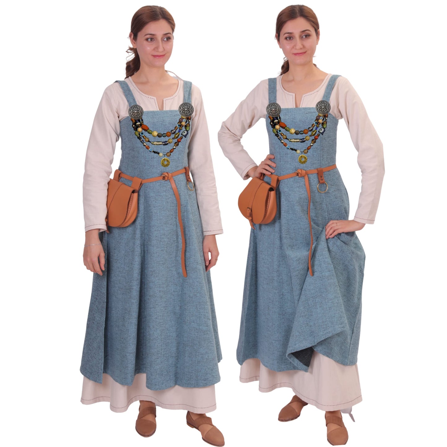 Wool Viking Apron Overdress with Laced Back