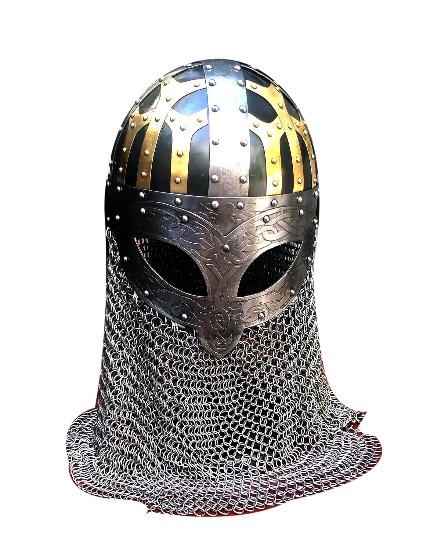 Viking Helmet Solid Steel and Brass Helmet