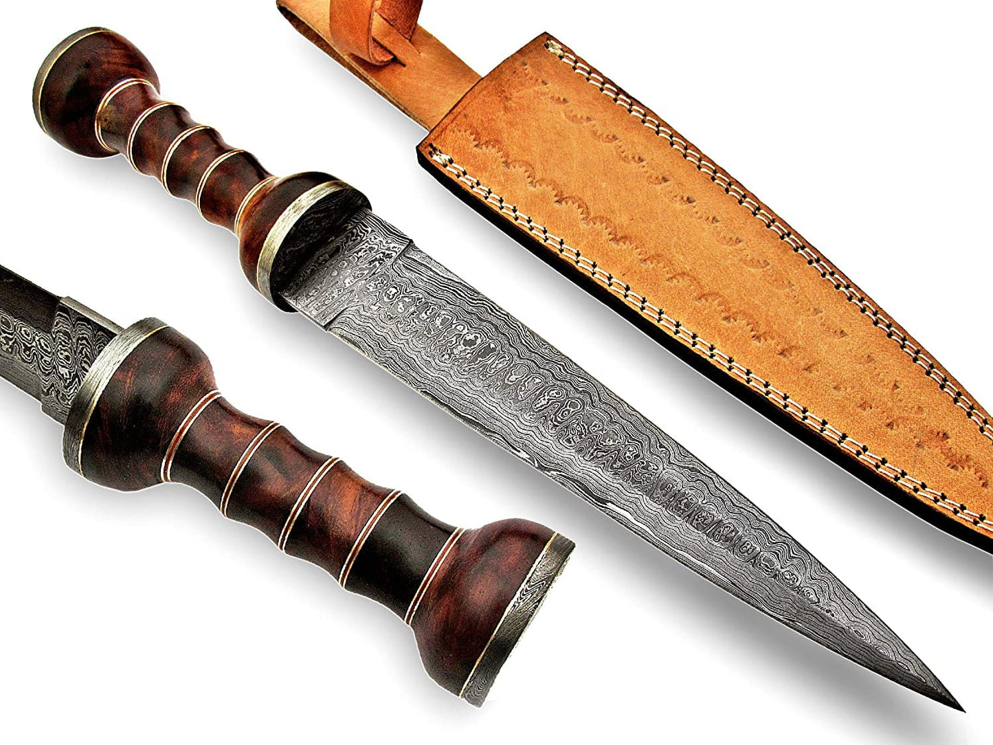 REG-2197 - Custom Handmade Damascus Steel 17 Inches Dirk Blade Knife - Perfect Grip Rose Wood Handle Scottish Dir