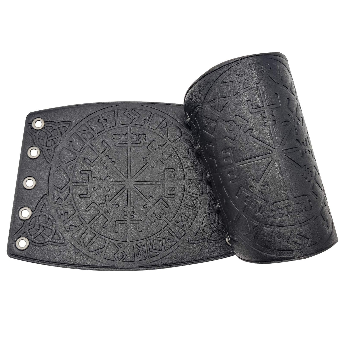 HiiFeuer Viking Vegvisir Embossed Leather Arm Armor 3 Colors LARP Gauntlet Leather Armor Bracer Brown