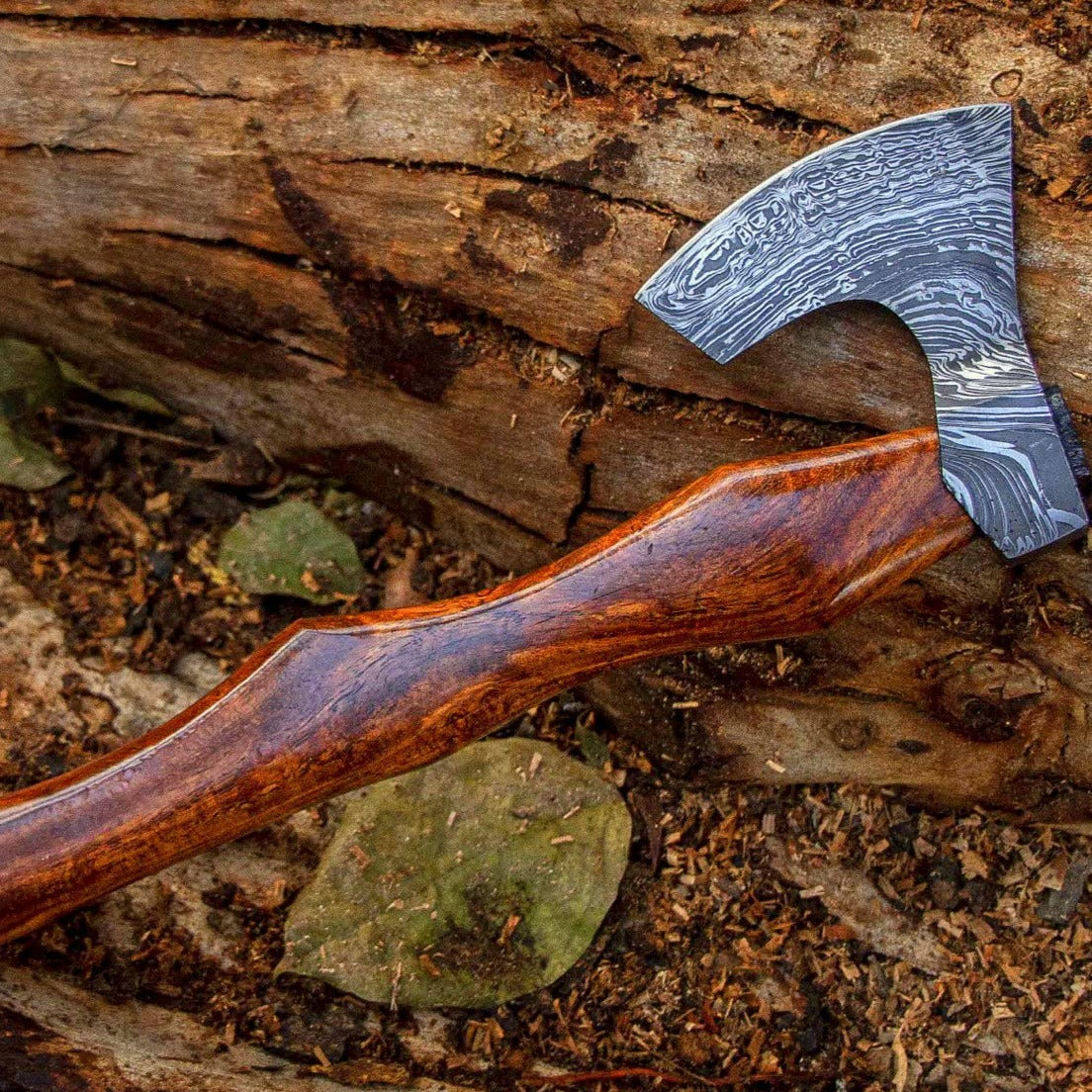 Rosewood Bearded Viking Axe - Radial Folded Damascus Steel