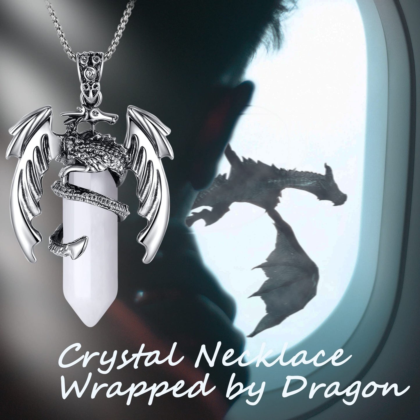 MAIBAOTA Natural Gemstone Dragon Crystal Necklace - Black Obsidian