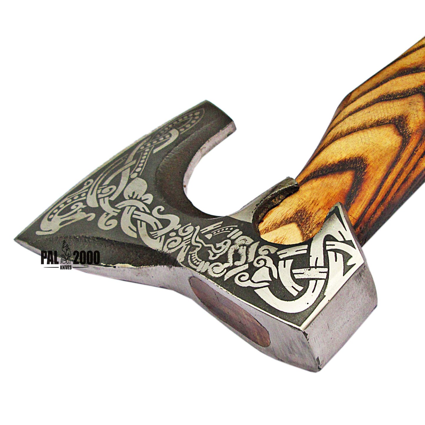 Knotwork Etched Throwing Axe with Wood Handle