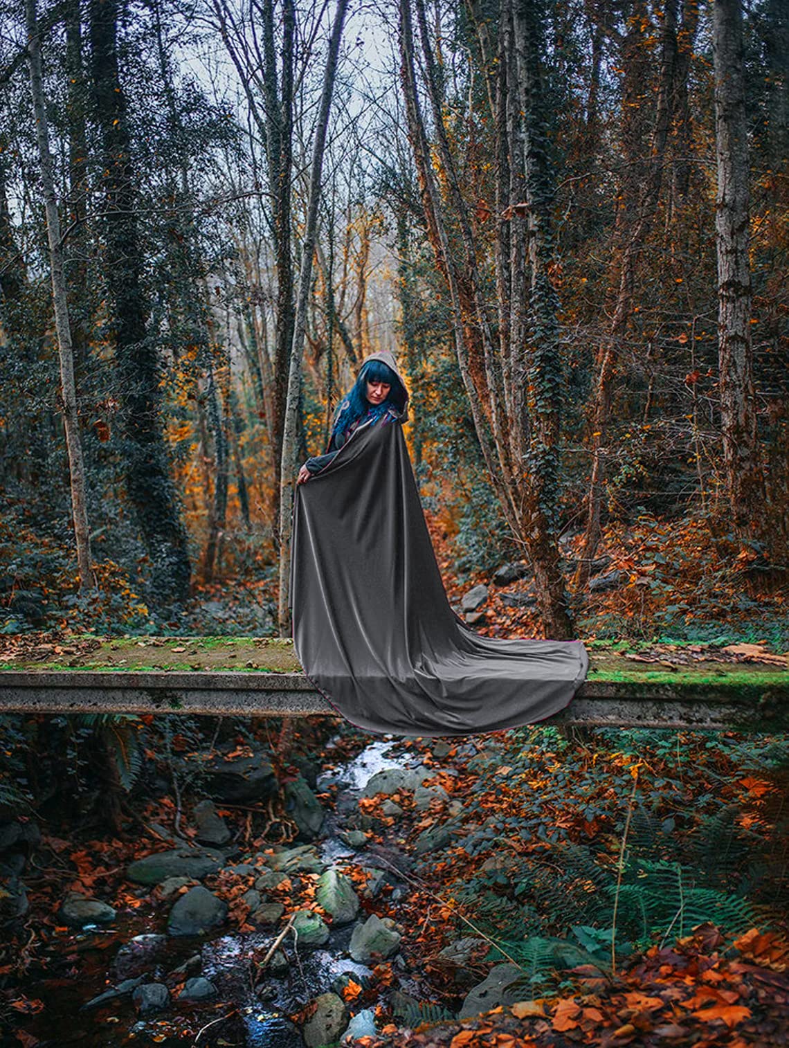 HOMELEX Black Witch Velvet Cloak Halloween Maleficent Hooded Cape Queen King Robe Outfit Renaissance Medieval Costume Green