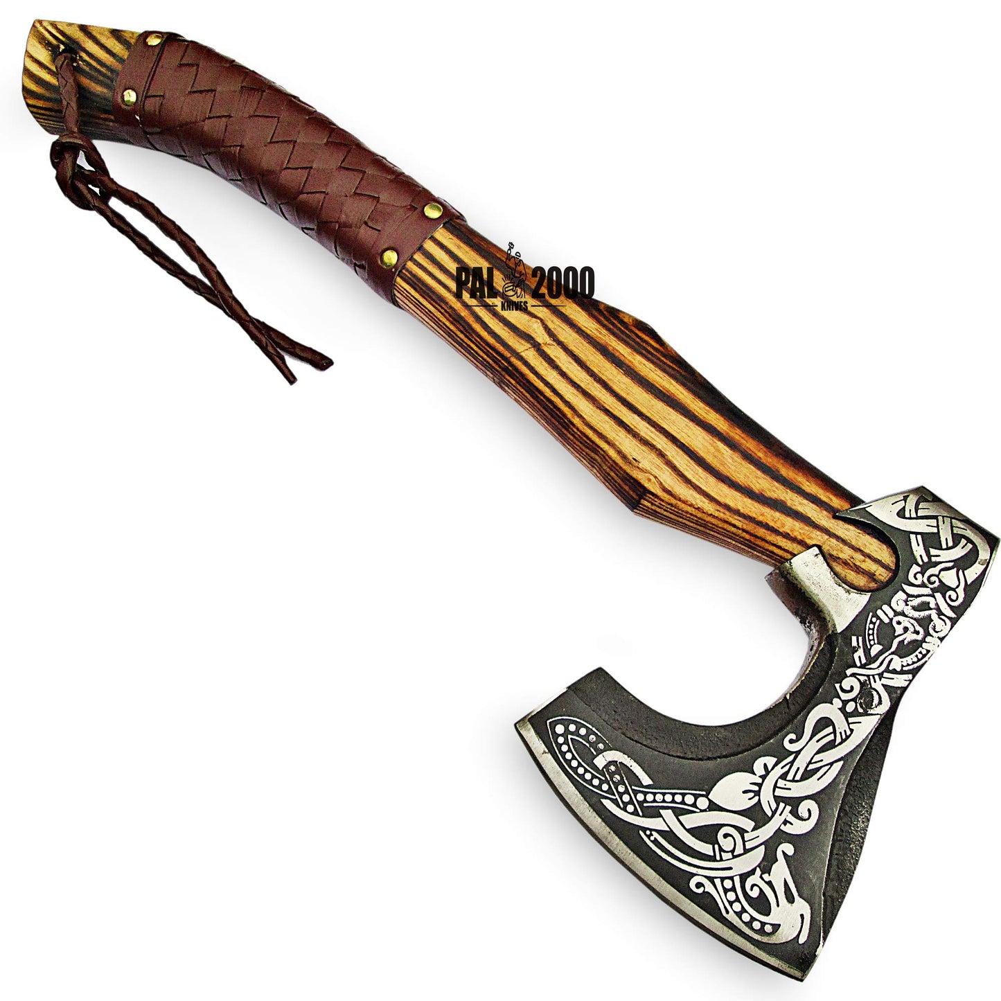 Knotwork Etched Throwing Axe with Wood Handle