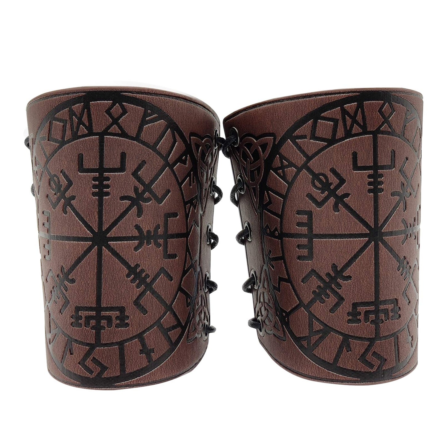 HiiFeuer Viking Vegvisir Embossed Leather Arm Armor 3 Colors LARP Gauntlet Leather Armor Bracer Brown