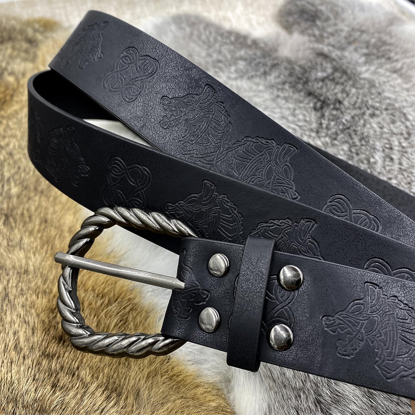 Medieval Viking Embossed O Ring Belt with Nordic Embossed Belt Bag