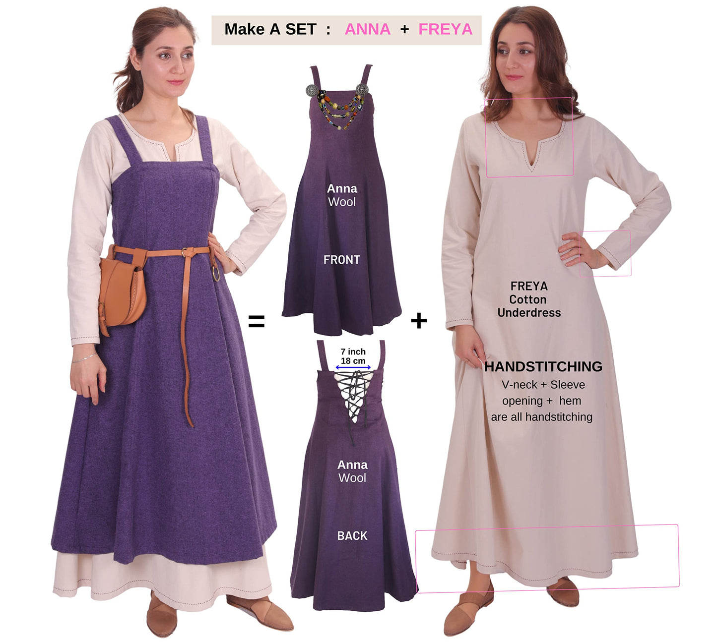 Wool Viking Apron Overdress with Laced Back