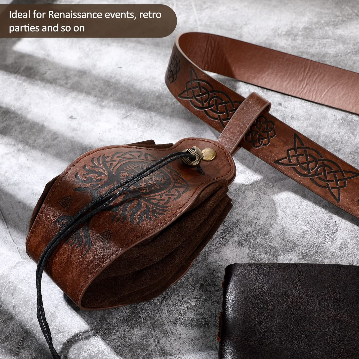 2 Pcs Medieval Viking Belt Leather Belt Pouch Renaissance Leather Belt Medieval Bag Renaissance Accessories Brown Fancy