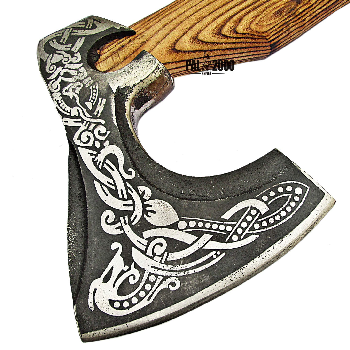 Knotwork Etched Throwing Axe with Wood Handle