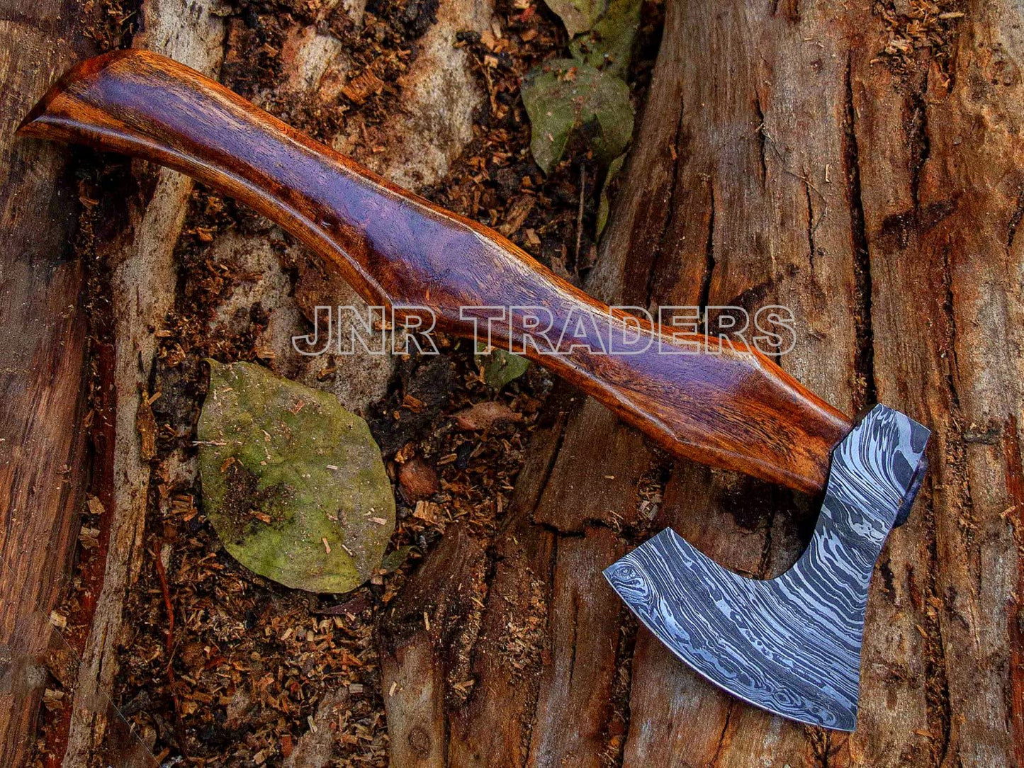 Rosewood Bearded Viking Axe - Radial Folded Damascus Steel