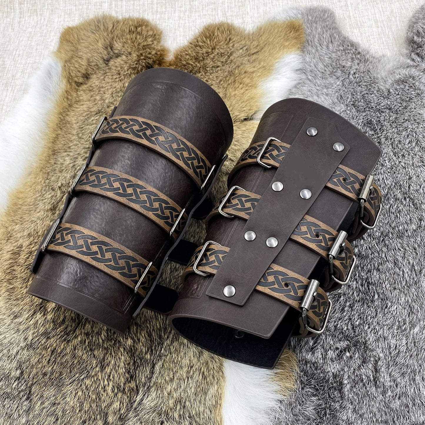 Leather Gauntlet Wristband Medieval Bracers Viking Wrist Guards Archery Guards Bracers Wide Arm Armor Cuff for Women Men 2PCS Knight Wrist Bracers