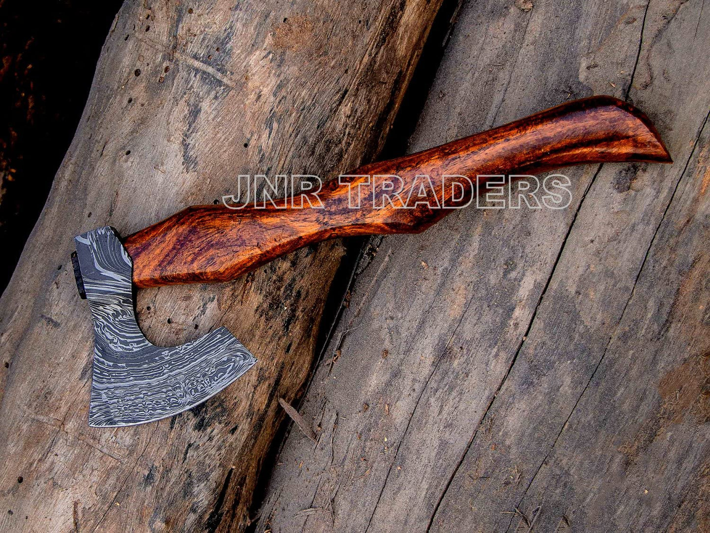 Rosewood Bearded Viking Axe - Radial Folded Damascus Steel