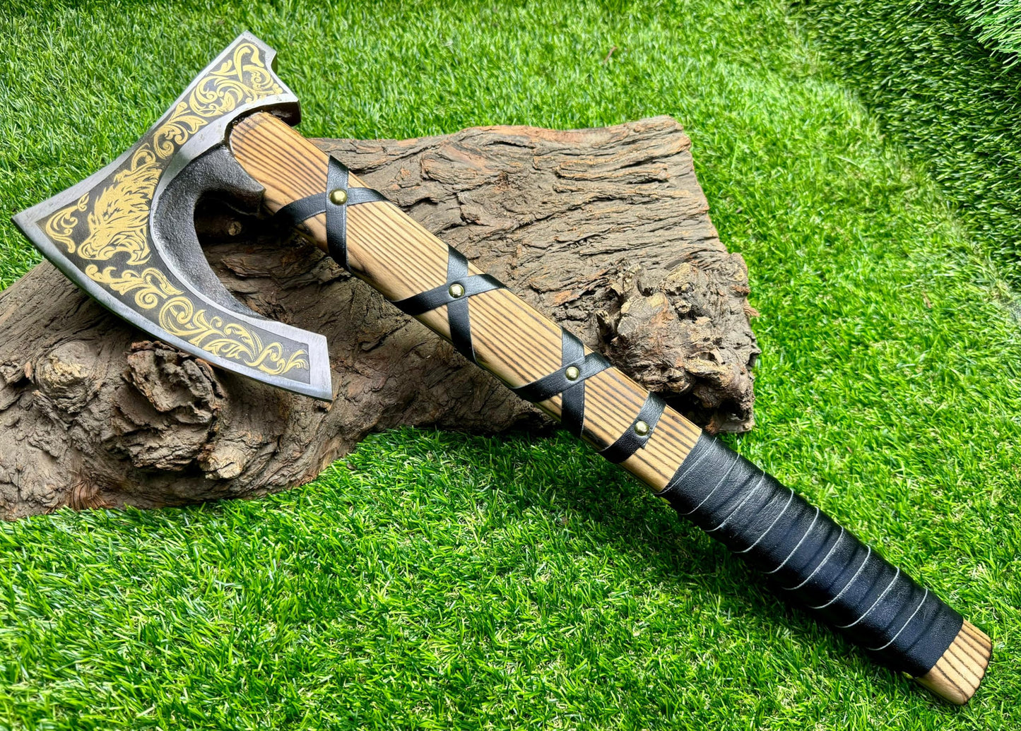 AX-7000 Custom Gift Forged Carbon Steel Viking Axe with Rose Wood Shaft, Viking Bearded Camping Axe (AX-7000) (AX-7000) AX-7000