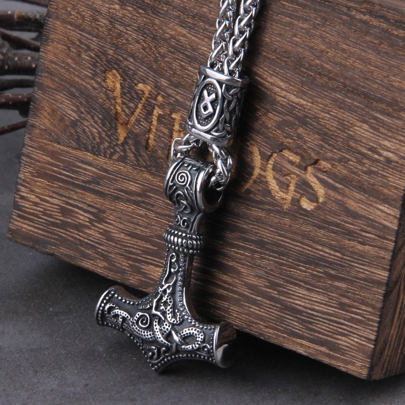 Mjolnir Gold and Steel Necklace