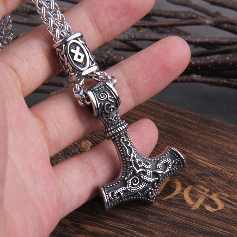 Mjolnir Gold and Steel Necklace