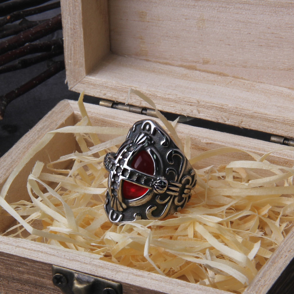 Red Opal And Stainless Steel Viking Ring